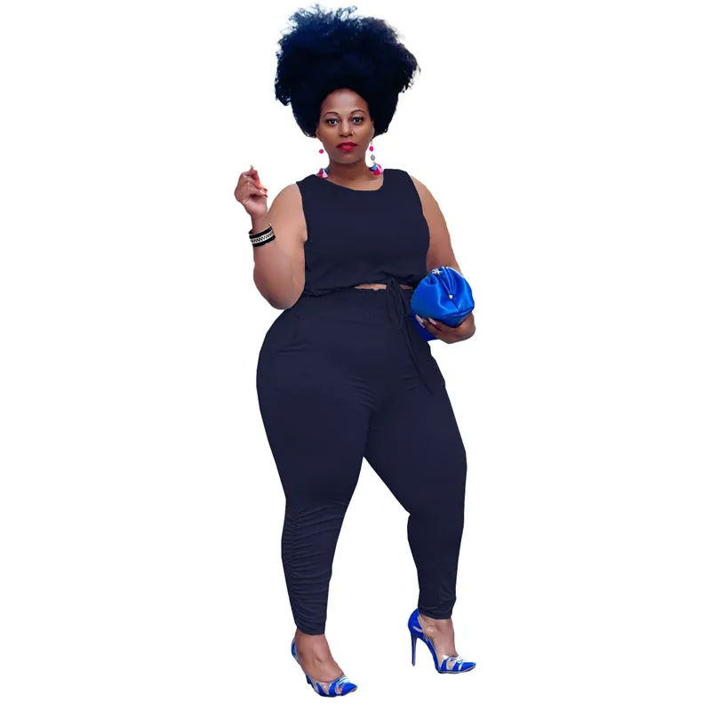 Solid Color Tank Top And Pants Two Pieces Set