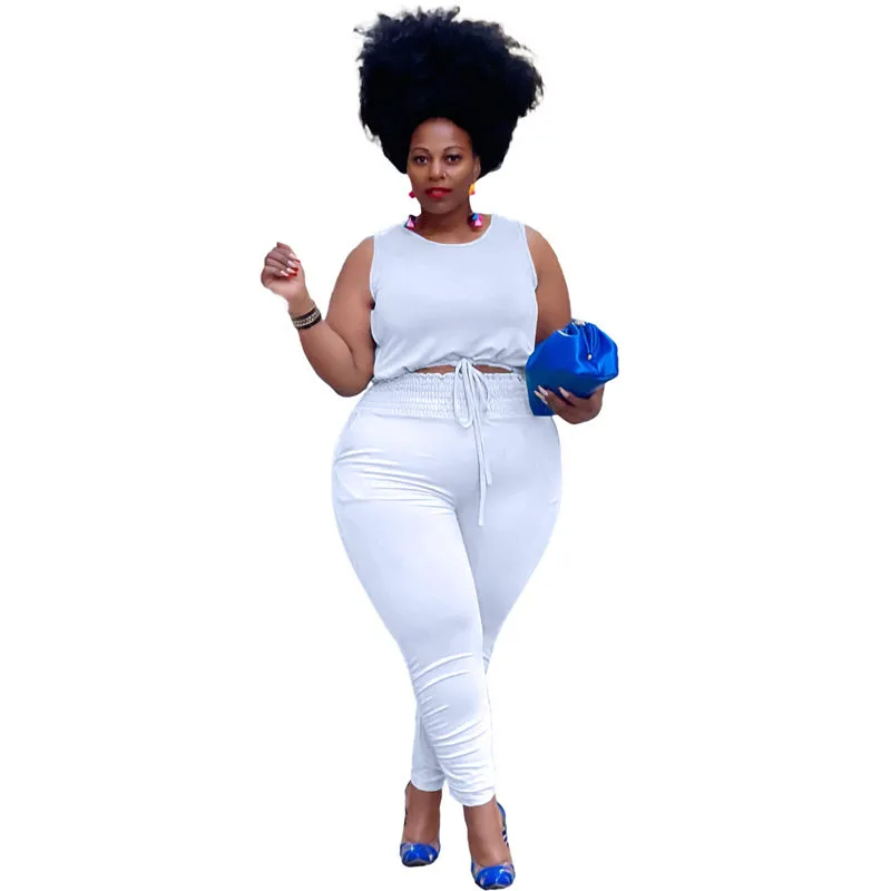 Solid Color Tank Top And Pants Two Pieces Set