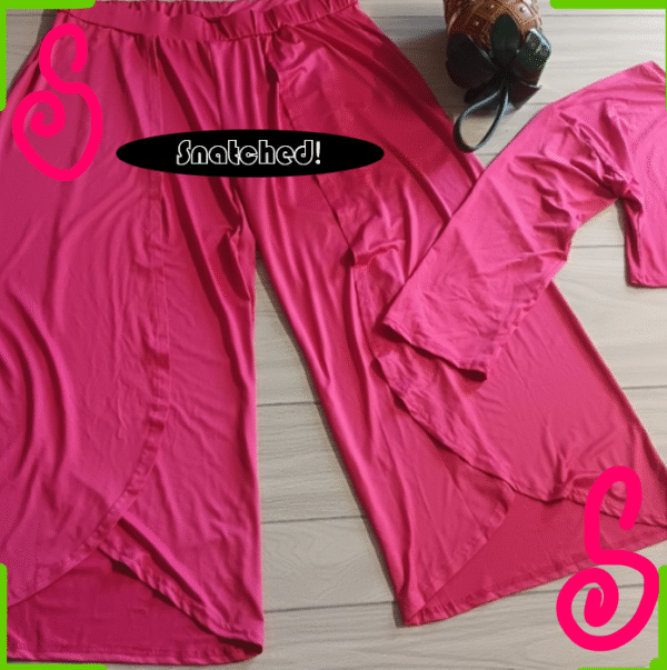 Plus Size Women Solid Color Off-Shoulder Long Sleeve Blouse And Slit Pants suite