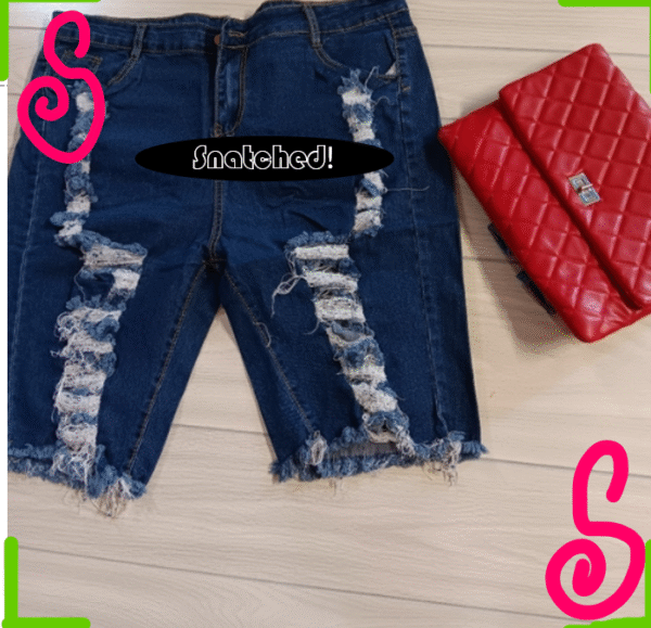 Plus Size Women Knee Length Ripped Denim Shorts