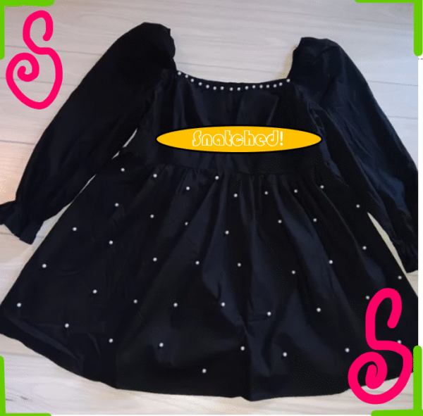SHEIN Super Plus size Pearl's Beaded Square Neck Flare Sleeve Dress