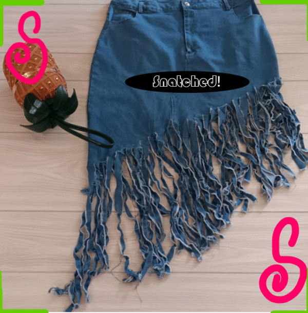 Women Fashion Plus Size Fringed Denim Skirt